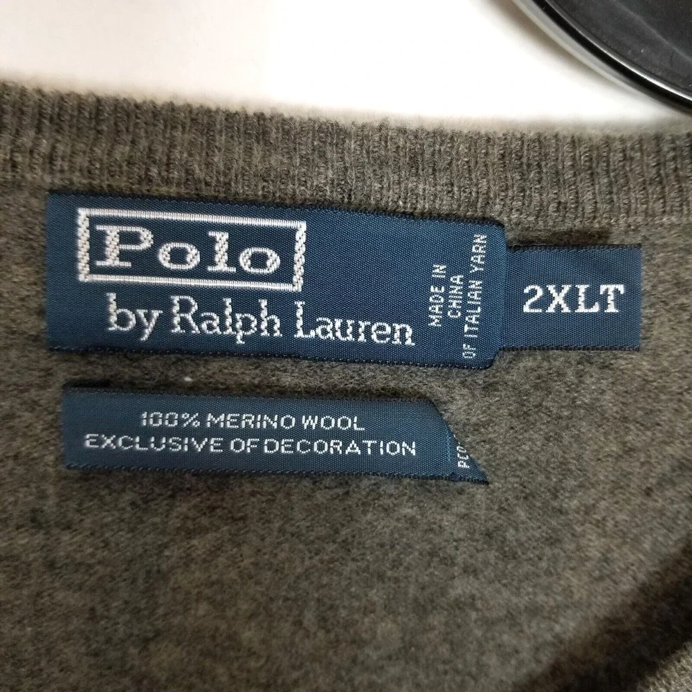 VTG Polo Ralph Lauren Men Merino Wool Sweater Pullover Sz 2XL Tall‎ Gray Preppy